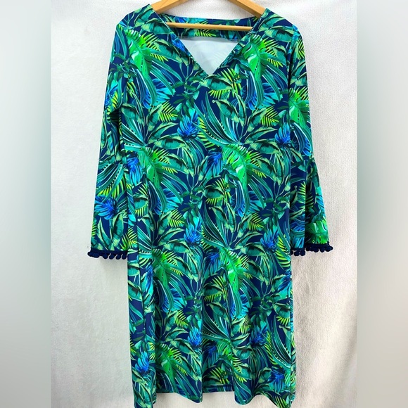 Tipsy Mermaid Dresses & Skirts - Tipsy Mermaid Paradise Palm Tropical Long Sleeve Dress Med Spandex UPF 50 Beach